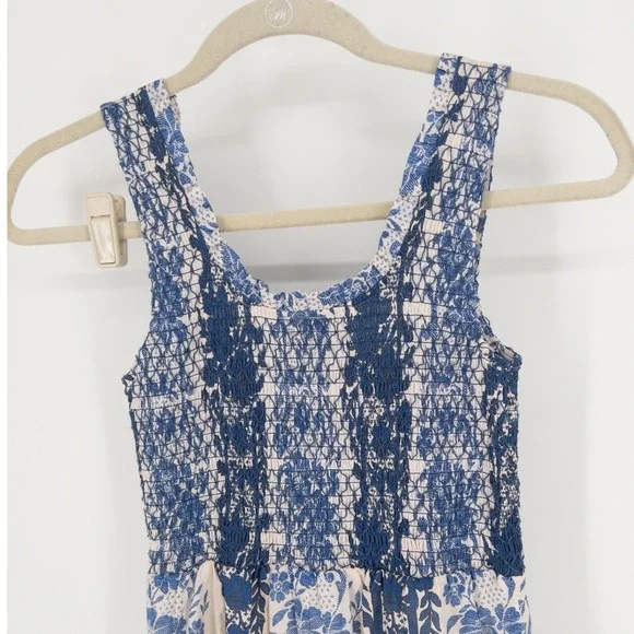Tuckernuck Bondi Blues Floral Toile Smocked Mallie Midi Dress XXS Cotton Ruffle - Picture 6 of 8